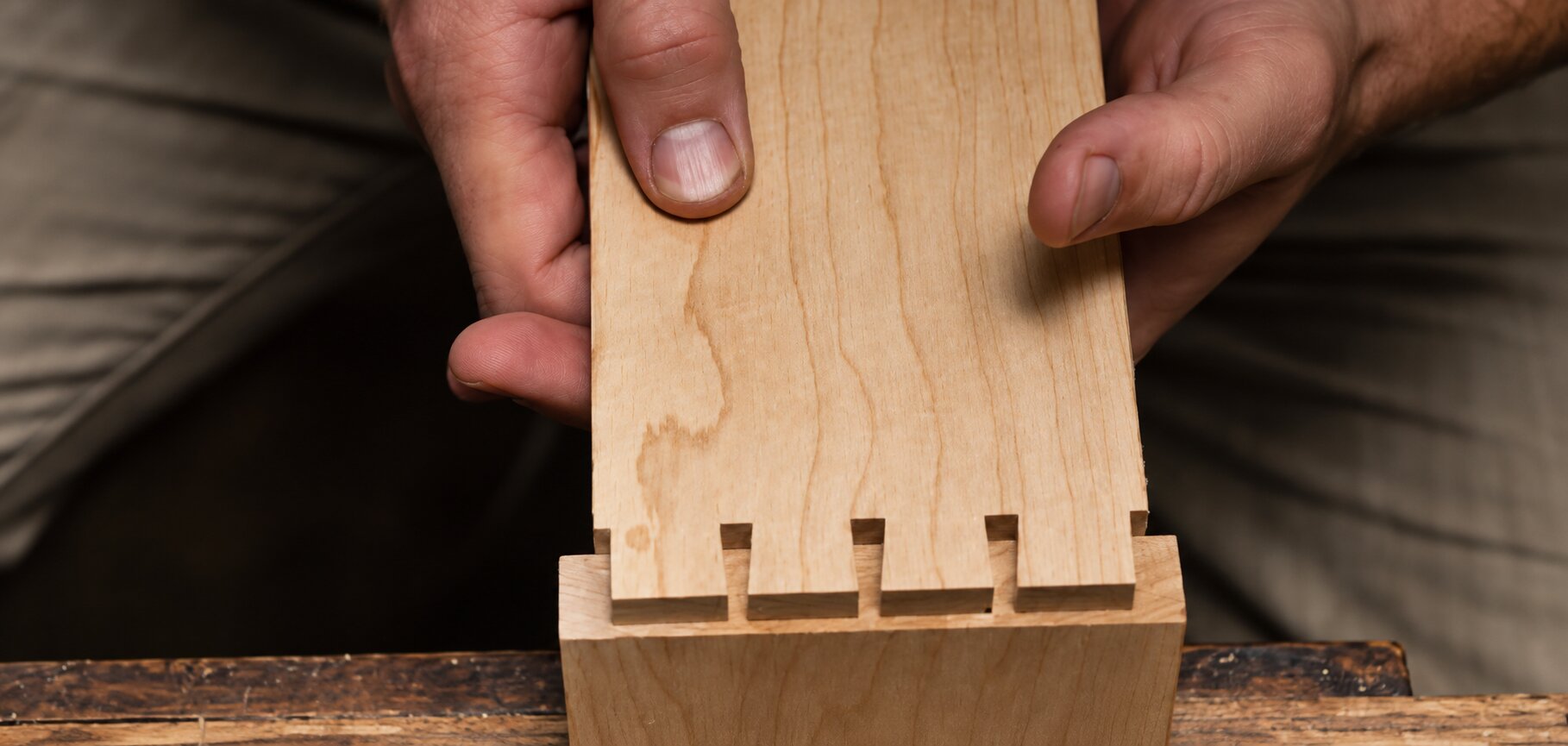 Hand-cut dovetail joints in the Benjamin Henry joinery workshop