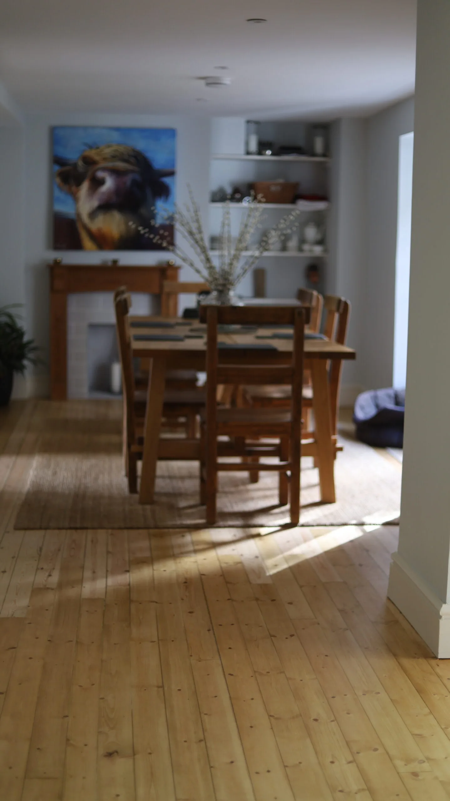 Restored interior with pine flooring