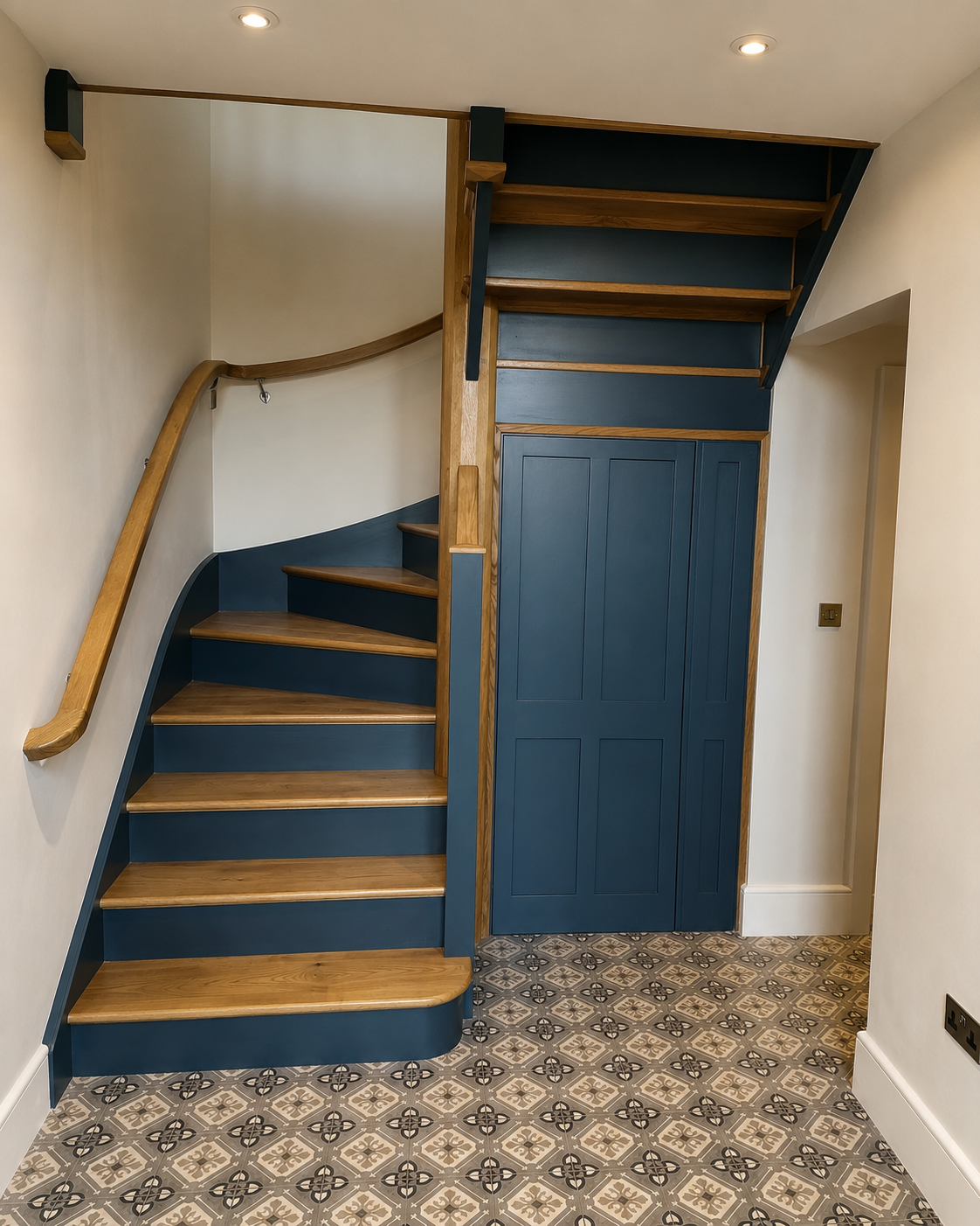 Bespoke oak staircase handcrafted for Church Barn by Benjamin Henry Ltd
